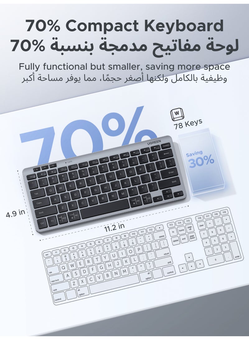 Ugreen Wireless Keyboard, Tri-Device Bluetooth & 2.4G Wireless Keyboard for Laptop, Auto Key Mapping for Windows & macOS, 78 Keys Silent Typing, Long Battery Life, Skin-friendly Feel, For Windows & Mac grey - Image 2